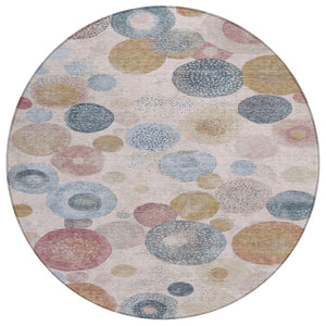 HomeRoots 5' Contemporary Blush Blue and Taupe Geometric Area Rug for Indoor and Outdoor Spaces, Washable 8' Round 624985