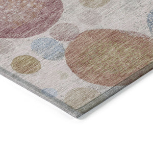 HomeRoots 5' Contemporary Blush Blue and Taupe Geometric Area Rug for Indoor and Outdoor Spaces, Washable 8' Round 624985
