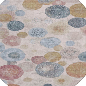 HomeRoots 5' Contemporary Blush Blue and Taupe Geometric Area Rug for Indoor and Outdoor Spaces, Washable 8' Round 624985