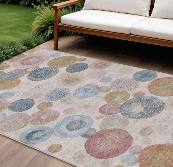HomeRoots 5' Contemporary Blush Blue and Taupe Geometric Area Rug for Indoor and Outdoor Spaces, Washable 8' X 10' 624986