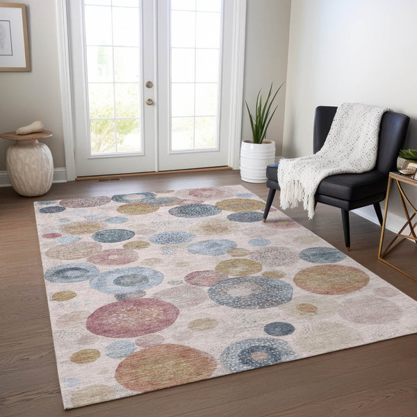 HomeRoots 5' Contemporary Blush Blue and Taupe Geometric Area Rug for Indoor and Outdoor Spaces, Washable 10' X 14' 624988