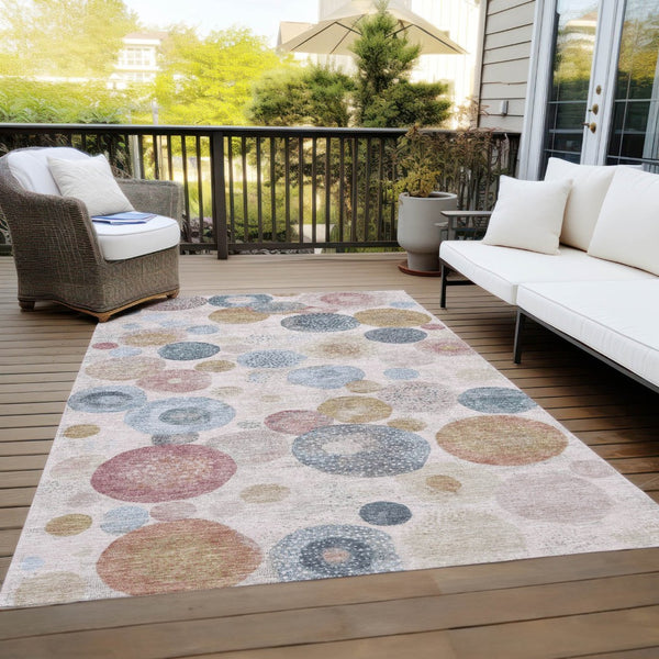 HomeRoots 5' Contemporary Blush Blue and Taupe Geometric Area Rug for Indoor and Outdoor Spaces, Washable 10' X 14' 624988