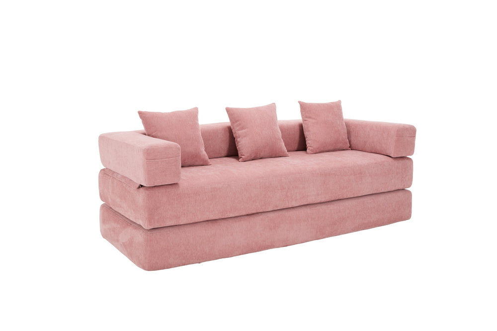 English Elm UNITED Folding Sofa Bed with Removable Cover Zipper, Chenille Memory Foam Sleeper for Small Spaces Pink W1568P293810