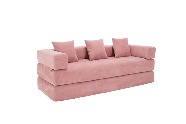 English Elm UNITED Folding Sofa Bed with Removable Cover Zipper, Chenille Memory Foam Sleeper for Small Spaces Pink W1568P293810