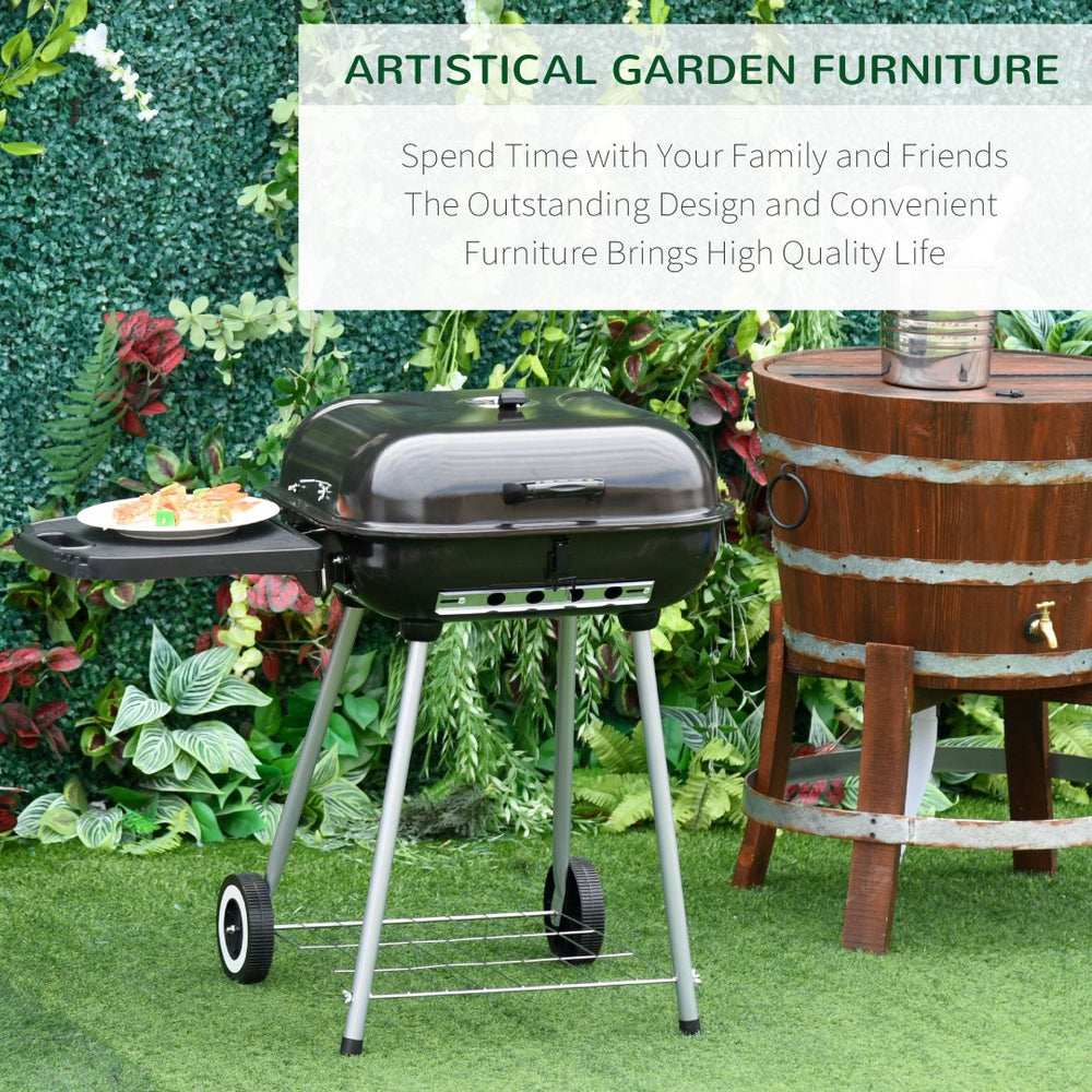 English Elm Outsunny Portable Charcoal Bbq Smoker Grill with Wheels Shelf and Adjustable Vents W2225P172524