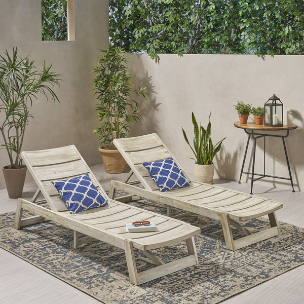 English Elm Christopher Knight Home® - Maki Chaise Lounge Set Of 2 – Stylish Outdoor Comfort With Weather-Resistant Acacia Wood Design 70998.00LGRY