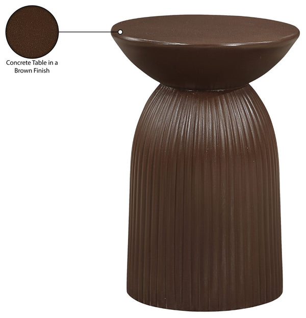 Meridian Furniture Opani Sculptural Concrete End Table Art Deco Flared Base for Indoor Outdoor Use Brown 624Brown-ET