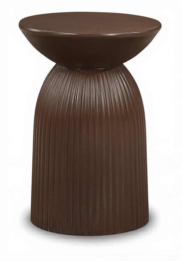 Meridian Furniture Opani Sculptural Concrete End Table Art Deco Flared Base for Indoor Outdoor Use Brown 624Brown-ET