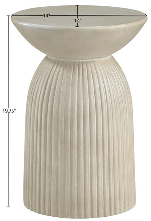 Meridian Furniture Opani Sculptural Concrete End Table Art Deco Flared Base for Indoor Outdoor Use Beige 624Sand-ET