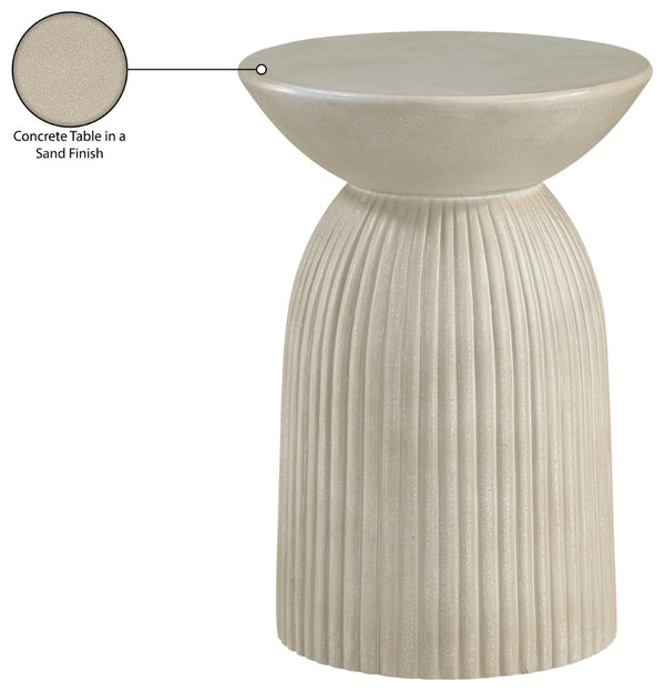 Meridian Furniture Opani Sculptural Concrete End Table Art Deco Flared Base for Indoor Outdoor Use Beige 624Sand-ET