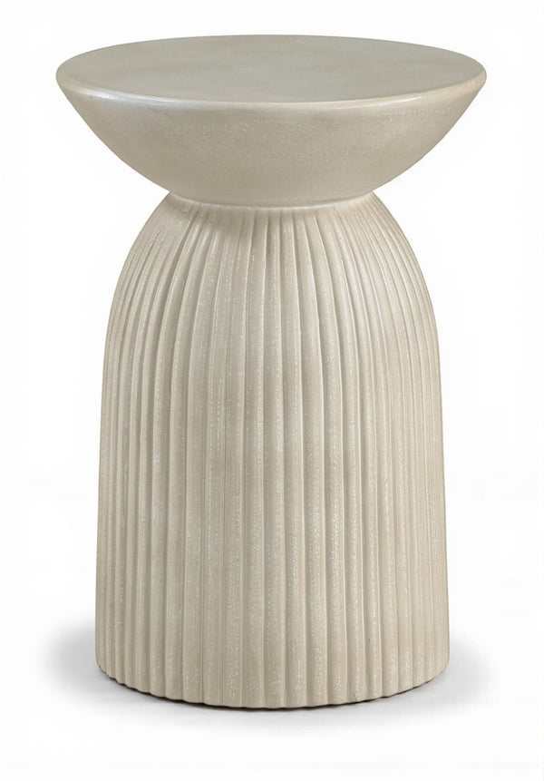 Meridian Furniture Opani Sculptural Concrete End Table Art Deco Flared Base for Indoor Outdoor Use Beige 624Sand-ET