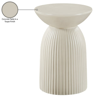 Meridian Furniture Opani Sculptural Concrete End Table Art Deco Flared Base for Indoor Outdoor Use Taupe 624Taupe-ET