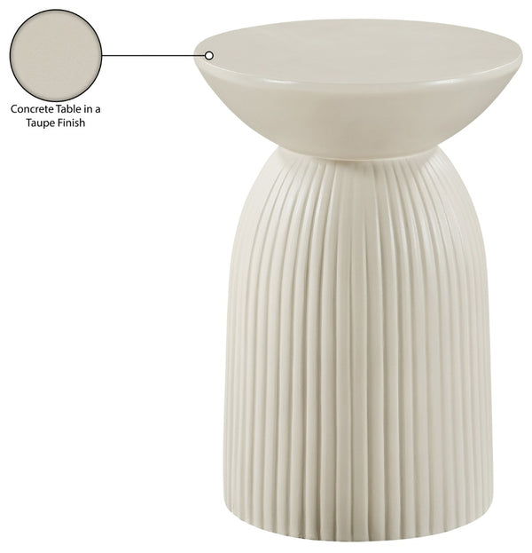 Meridian Furniture Opani Sculptural Concrete End Table Art Deco Flared Base for Indoor Outdoor Use Taupe 624Taupe-ET