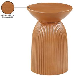 Meridian Furniture Opani Sculptural Concrete End Table Art Deco Flared Base for Indoor Outdoor Use Terracotta 624Terracotta-ET