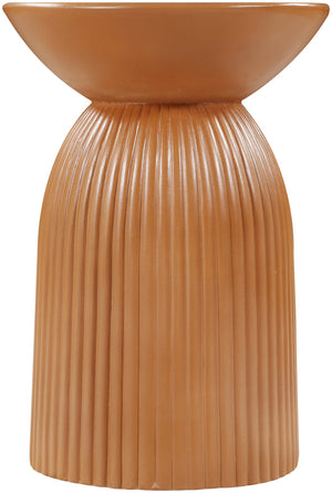Meridian Furniture Opani Sculptural Concrete End Table Art Deco Flared Base for Indoor Outdoor Use Terracotta 624Terracotta-ET