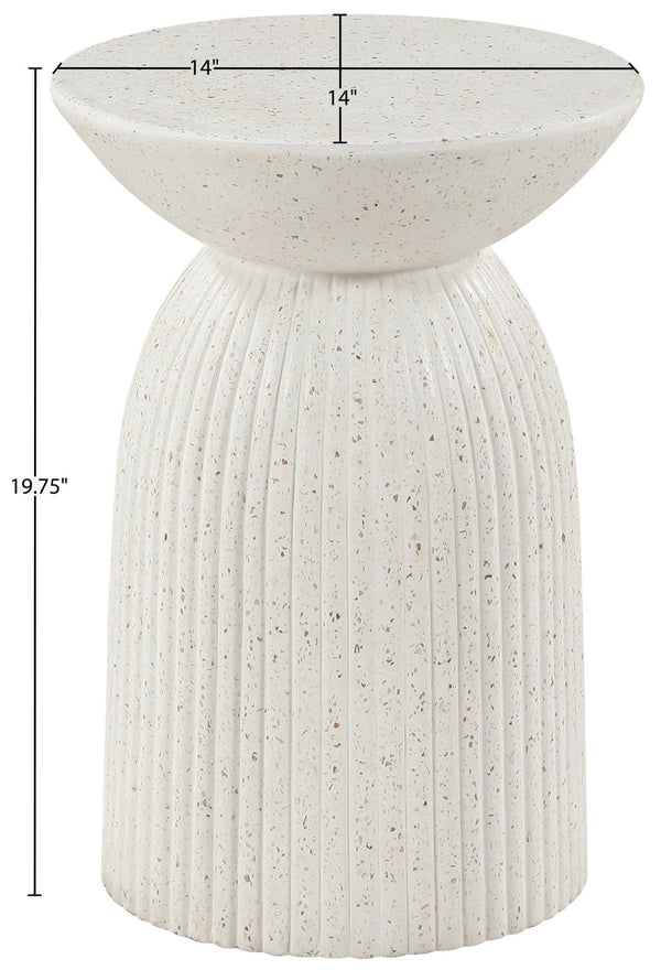 Meridian Furniture Opani Sculptural Concrete End Table Art Deco Flared Base for Indoor Outdoor Use Terrazzo 624Trzo-ET