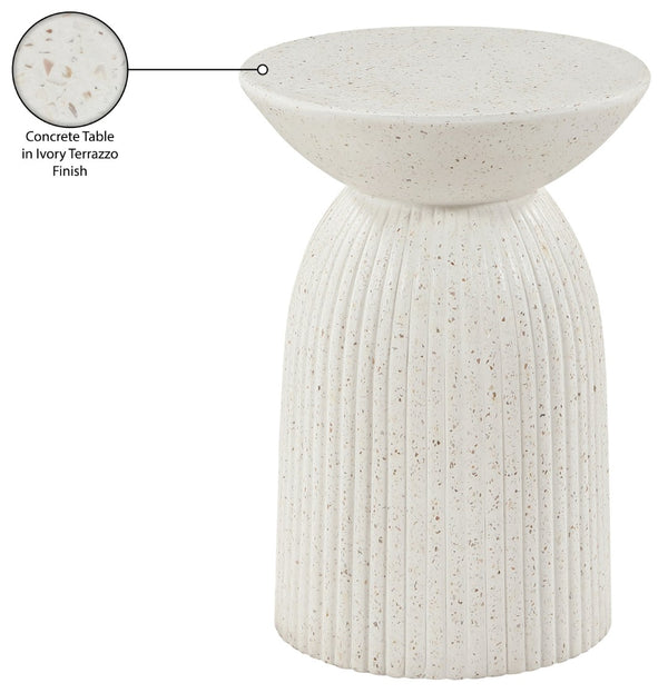 Meridian Furniture Opani Sculptural Concrete End Table Art Deco Flared Base for Indoor Outdoor Use Terrazzo 624Trzo-ET