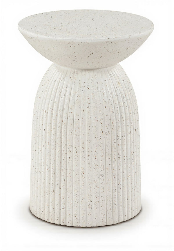 Meridian Furniture Opani Sculptural Concrete End Table Art Deco Flared Base for Indoor Outdoor Use Terrazzo 624Trzo-ET