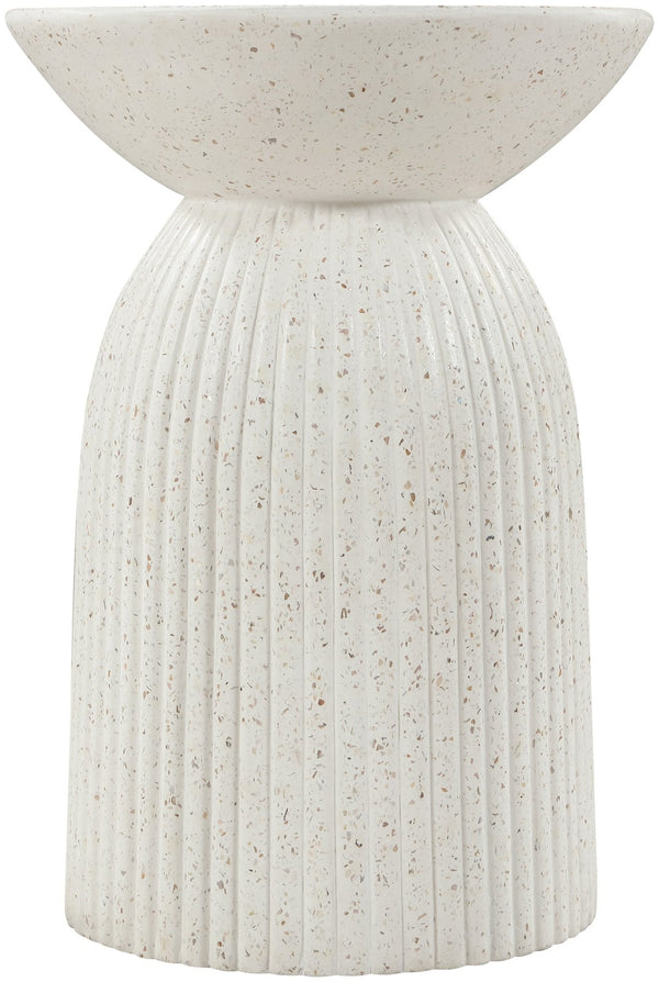 Meridian Furniture Opani Sculptural Concrete End Table Art Deco Flared Base for Indoor Outdoor Use Terrazzo 624Trzo-ET