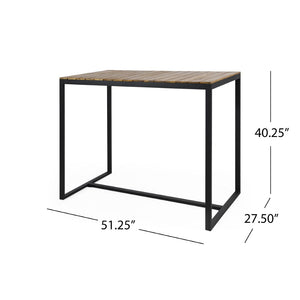 English Elm Ezra Outdoor Bar Table Solid Acacia Slatted Top Matte Black Iron Frame Patio N758P391351N