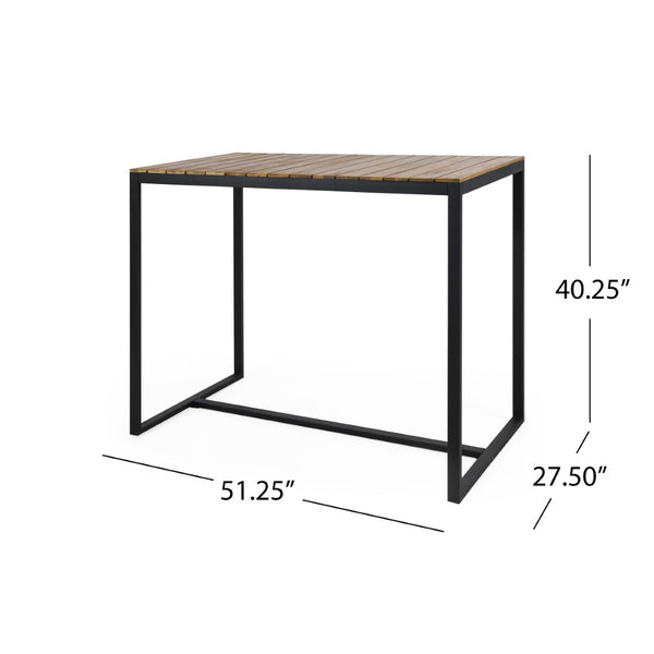 English Elm Ezra Outdoor Bar Table Solid Acacia Slatted Top Matte Black Iron Frame Patio N758P391351N