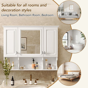 English Elm 35'' Modern Wall-Mounted Medicine Cabinet with Mirror, Hidden Storage and Open Shelves for Bath White N710P209443K