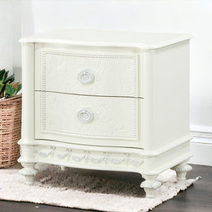 English Elm Ivory Romantic 2-Drawer Nightstand with Floral Ring Pulls, Smooth Metal Glides, Elegant Bedroom Accent B062P209005