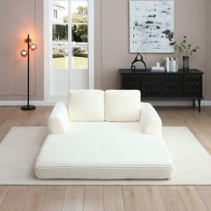 English Elm 2-in-1 Corduroy Futon Loveseat Sleeper Modular Floor Couch for Studio Living Rooms Beige W1117P415675