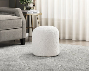 English Elm Modern Faux Fur Pouf Ottoman Accent Seat — Plush Cylindrical Footstool, Cozy Living Room Accent Off White 17 L x 17 W x 18 H B011P251654