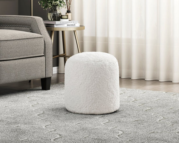 English Elm Modern Faux Fur Pouf Ottoman Accent Seat — Plush Cylindrical Footstool, Cozy Living Room Accent Off White 17 L x 17 W x 18 H B011P251654