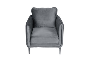 English Elm Beautiful Velvet Accent Chair with Vertical Channel Tufting, Plush Upholstery and L-Shaped Metal Legs Gray 31 L x 34 W x 21 H B011P369871