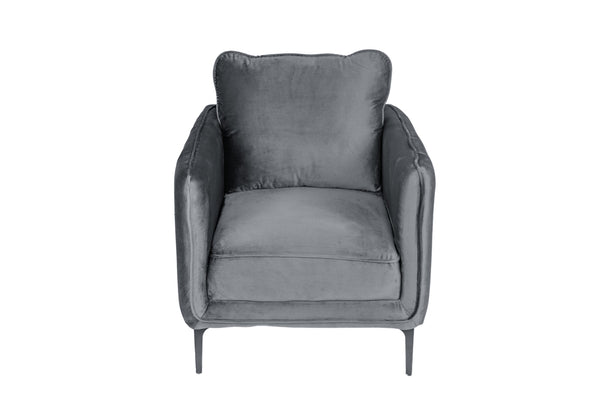 English Elm Beautiful Velvet Accent Chair with Vertical Channel Tufting, Plush Upholstery and L-Shaped Metal Legs Gray 31 L x 34 W x 21 H B011P369871
