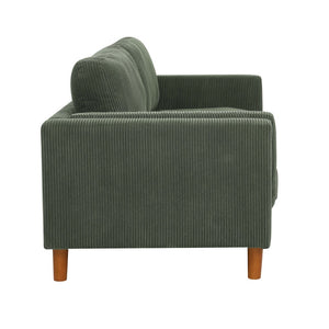 English Elm Corduroy Ribbed Upholstered Sofa with Square Arms Wooden Legs for Living Room Dark Green B2748P412602