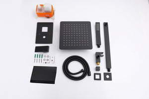 English Elm Rain 10-Inch Square Shower System with Waterfall Tub Spout, Handheld Sprayer, Pressure-Balanced Valve Combo Matte Black T3177P269099