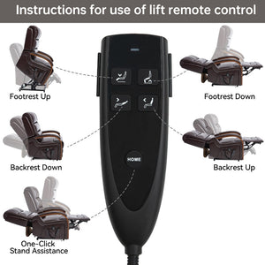 English Elm Power Lift Recliner with Dual Motor Heat Massage Wood Armrests Brown Leatheraire W1803S00080