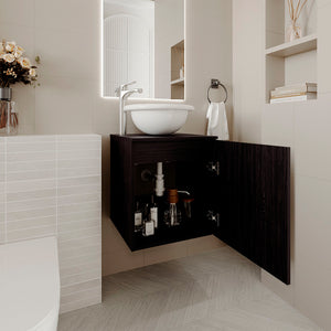 English Elm Bathroom Sleek Single-Door Vanity with Integrated Sink — Modern Minimalist Engineered Wood Storage, Durable & Eco-Friendly Black 26.38 L x 22.44 W x 11.42 H B097P296811
