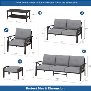 English Elm 7-piece Outdoor Sectional Set Steel Frame 9 Seat Patio Conversation with Cushioned Ottomans Gray B082S00125