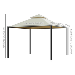 English Elm Gazebo 10x10 Steel Frame Vented Double Canopy with Zippered Privacy Curtains Outdoor T3971S00013