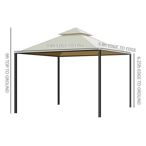 English Elm Gazebo 10x10 Steel Frame Vented Double Canopy with Zippered Privacy Curtains Outdoor T3971S00013