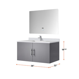 English Elm Dark Grey Bath Vanity Set - 36" W X 22" D, Cultured Marble Top, Chrome Faucet & Led Mirror Included B2731S01311