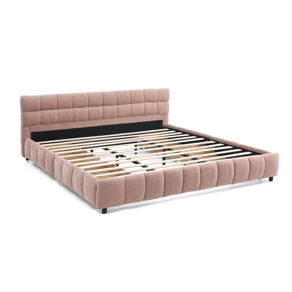 English Elm California King Upholstered Bed Frame - Soft Pink Chenille, Padded Headboard & Hidden Storage Drawers W487P311313