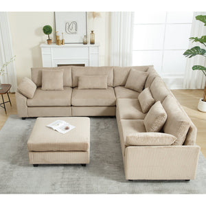 English Elm L L shape Sofa Set Ottoman Corduroy Fabric Sectional Modern Classic Design Oversized Comfort Brown W2325P186970