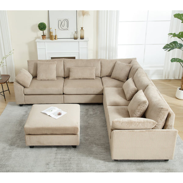 English Elm L L shape Sofa Set Ottoman Corduroy Fabric Sectional Modern Classic Design Oversized Comfort Brown W2325P186970