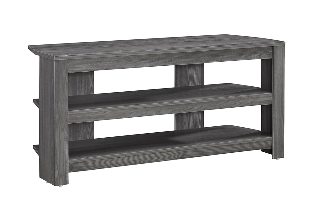 English Elm Tv 42 Inch Console TV Stand with Center Pedestal, Grey Laminate Media Cabinet, Open Shelves, Contemporary Storage-Friendly Design B2710P219074