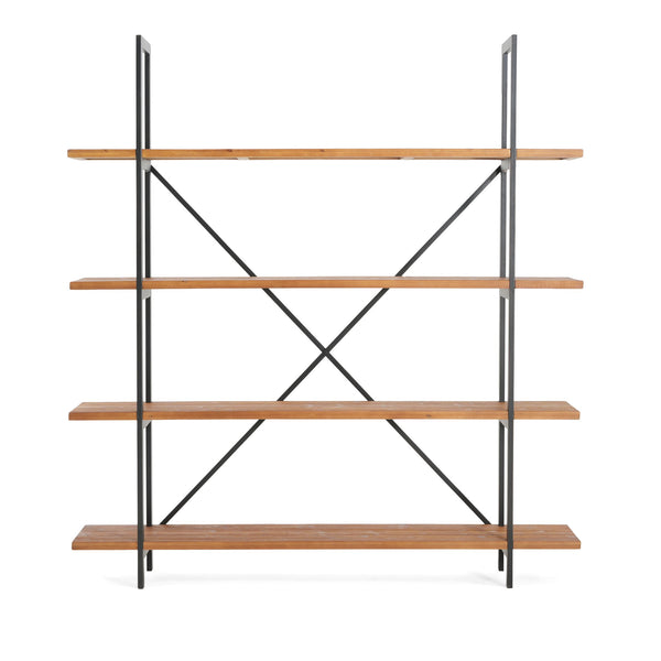 English Elm Christopher Knight Home® - BOOKCASE Industrial Antique Black Metal & Firwood Etagere Bookshelf with X-Frame Iron Support, 79.25"L N771P239470G