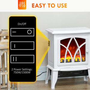 English Elm Homcom Electric Fireplace Stove - 18" Portable Heater With Realistic Flames, Overheat Safety, White W2225P249837