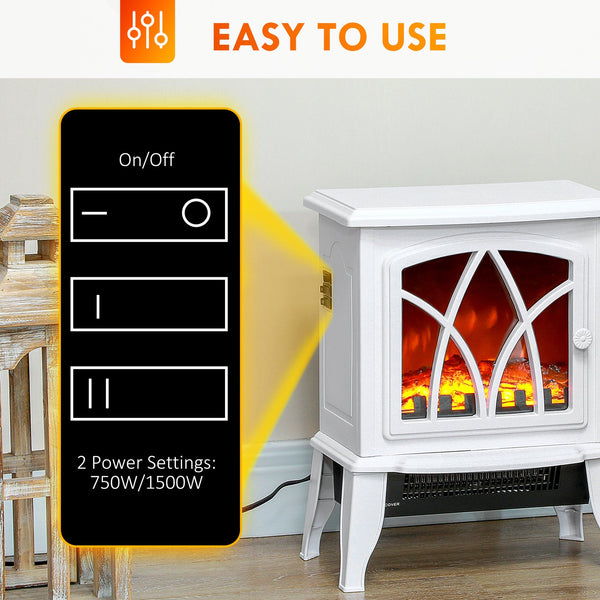 English Elm Homcom Electric Fireplace Stove - 18" Portable Heater With Realistic Flames, Overheat Safety, White W2225P249837