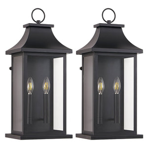 English Elm Dusk to Dawn Matte Black Outdoor Lantern 2-light Clear Glass Porch Wall Fixture W1340P456209