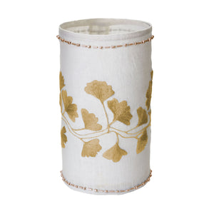 Ginkgo Votive in White Linen with Gold Stitching and Glass Beads - Large 625039 Elk Home