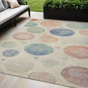 HomeRoots 5' Stylish Ivory and Peach Geometric Area Rug for Indoor and Outdoor Use – Durable, Washable Design 5' X 8' 625062